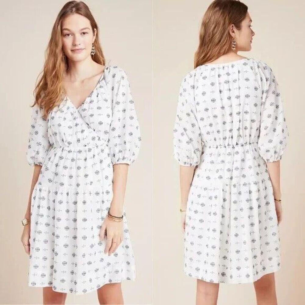 Anthropologie Marcie‎ Surplice Embroidered Puff Sleeve V-Neck Dress Plus 1X